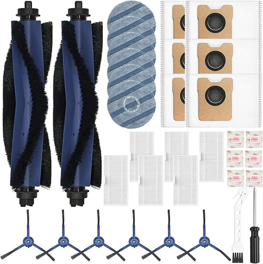 34 Pack for eufy Vacuum Omni C20 Accessories Kit，2 Mainbrush 6 Filter 6 Dust Bag 6 mop pads 6 Sidebrush 1Cleaning Brush 1Screwdriver,6 Sachet