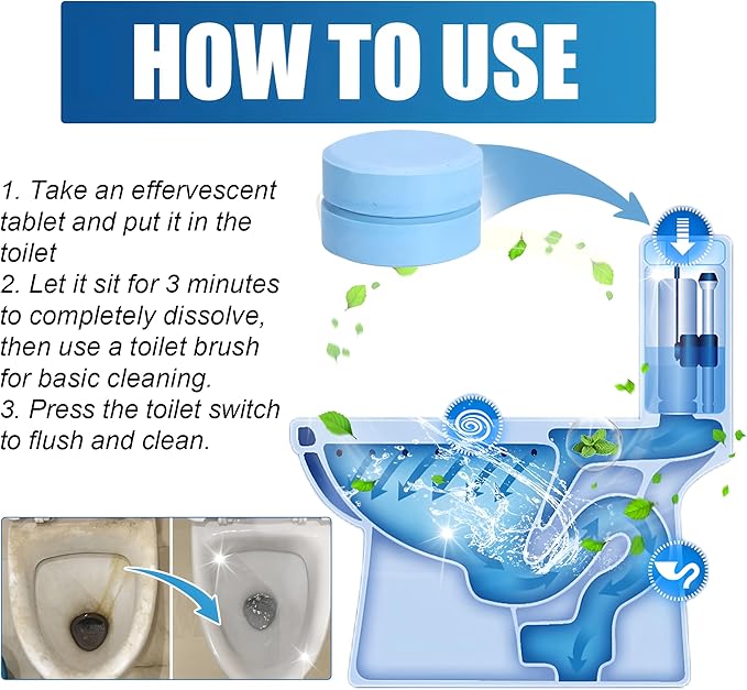 Toilet Bowl Tablets, Continuous Clean Toilet Drop In Discs, Each Tablet Provides of Protection Against Stains and Build Up, 12 Count (Pack of 1)