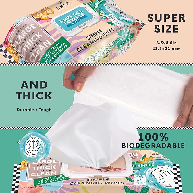 Single Surface Cleaning Wipes Bleach Free, Thick & Large Dispose, All-Purpose Cleaner for Bathroom, Kitchen, Office, 100 Count Soft Flow, Biodegradable, No Scent