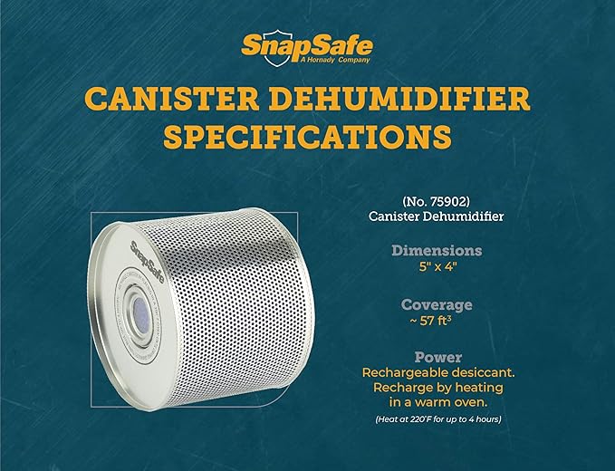 SnapSafe Reusable Canister Dehumidifier, 75902 - Portable, Easy to Use Moisture Absorbers for Gun Safes & Cabinets - Prevent Moisture Damage for Gun Safe Accessories, Firearms in Your Gun Vault