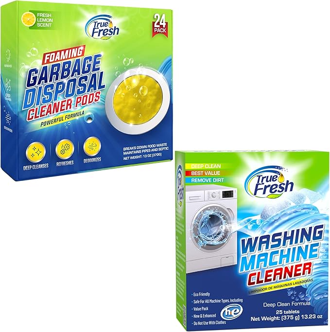 True Fresh- 49 Pcs Bundle- Garbage Disposal Cleaner -Compatible with All Disposal Brands and Washing machine Cleaner Tablets compatible with Front Loader -Top Loader -HE, Deodorize and Descales