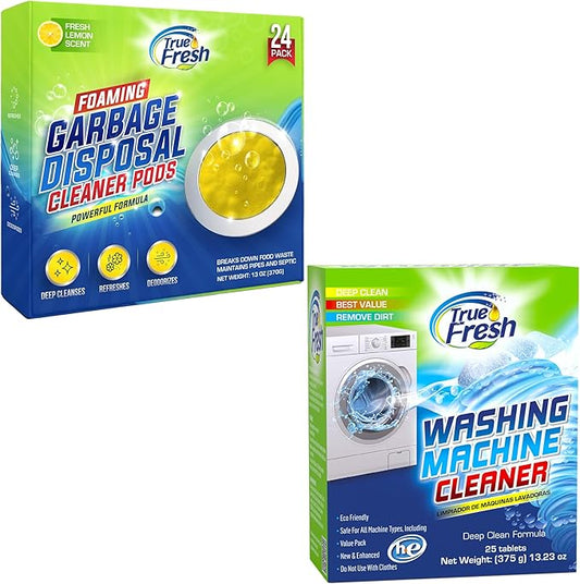 True Fresh- 49 Pcs Bundle- Garbage Disposal Cleaner -Compatible with All Disposal Brands and Washing machine Cleaner Tablets compatible with Front Loader -Top Loader -HE, Deodorize and Descales