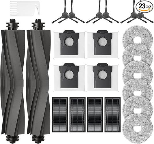 23 Pcs Replacement Parts for Dreame L10s Ultra Gen 2/ L10s Pro Ultra Heat/ X30 Ultra/Mova E30 Ultra Robot Vacuum and Mop, 2 Main Brush, 6 Mop Pads, 4 Dust Bags, 4 Filters, 6 Side Brush, 1 Clean Brush