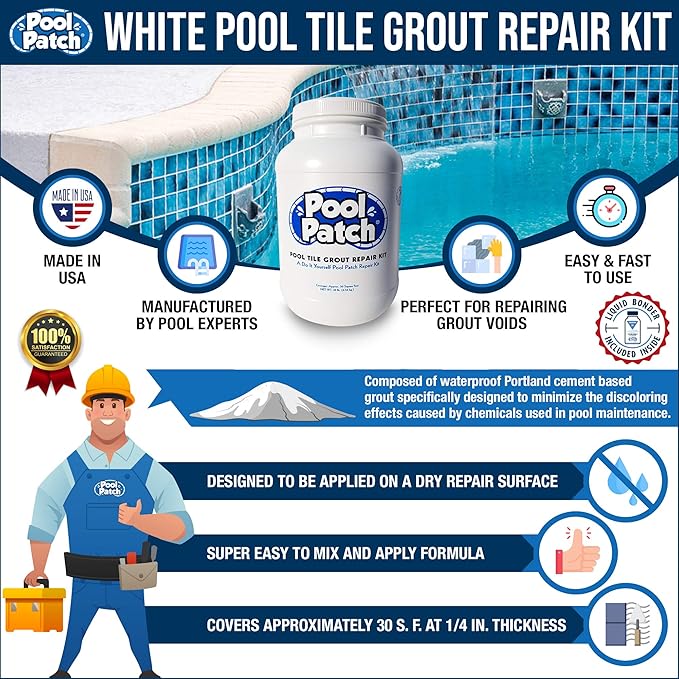 Pool Patch White Pool Tile Grout Repair Kit, 10-Pound, White