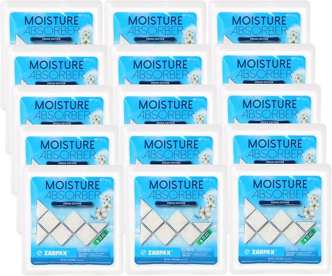Moisture Absorber Sachets Fresh Cotton 1.4 oz/40g - Remove Excess Moisture In Air & Odor - Desiccant Dehumidifier for Closet, Drawer, Safe, Storage - Dampness & Humidity Control - Set of 15