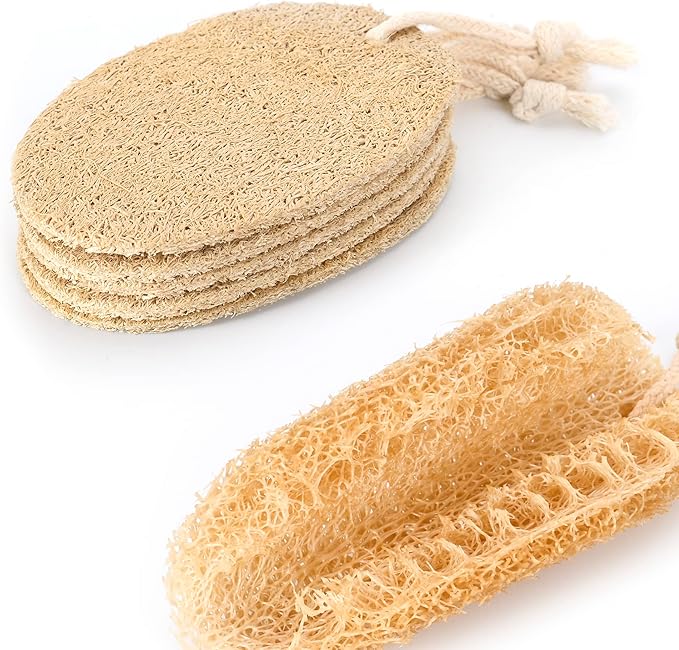 (NO Plastic) Dish Washing Brushes and Sponges, 2 Wood Brushes + 10 Natural Sponges + 5 Loofahs+ 2 Wood Brush Holders, Plastic Free Kitchen Cleaning Brushes (Zero Waste Kit)
