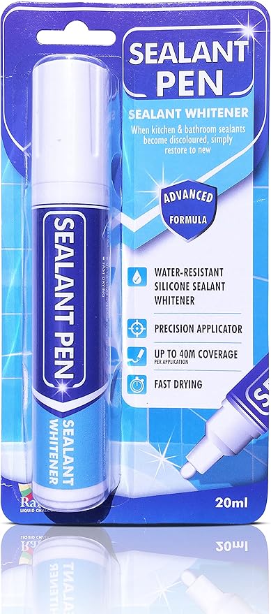 White Caulk Marker: Waterproof Silicone Colorant Paint, Stain Remover, Sink, Kitchen, Shower, Bathroom Tile - White, Wide 15mm Tip