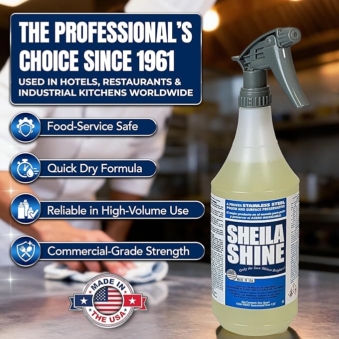 Sheila Shine 32oz Stainless Steel Cleaner and Polish - Cleans, Polishes & Protects Kitchen Appliances, Refrigerators, Sinks, Ovens & Grills - Leaves Streak Free Shine - Stainless Steel Spray Cleaner