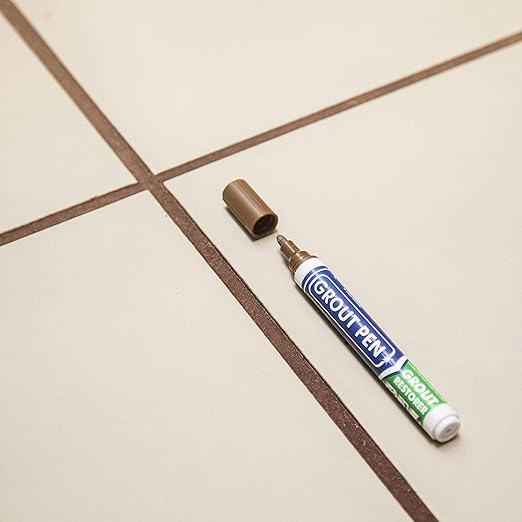 Grout Pen Tile Paint Marker: Brown 1 Pack and 2 Pack with Extra Tips (Narrow, 5mm) - Waterproof Grout Colorant and Sealer Pen to Renew, Repair, and Refresh Tile Grout - Cleaner Floor Pens