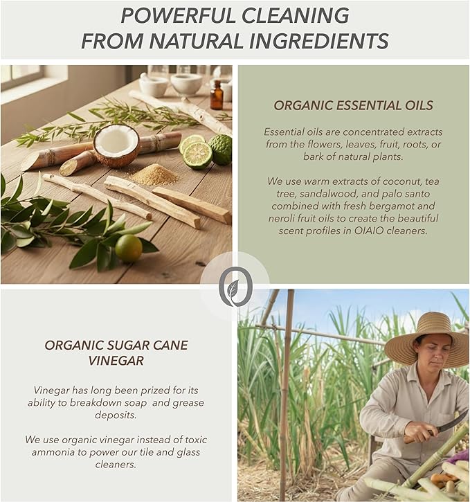 Non-Toxic Bathroom Tile Cleaner - 100% Natural Organic Ingredients that Truly Perform - 24oz - Light Coconut, Citrus & Wood Scent
