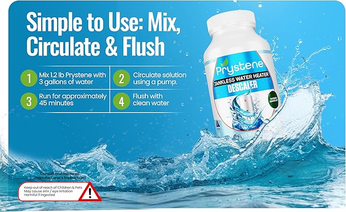 Tankless Water Heater Descaler - Professional Powder Cleaner (1.2 lbs) - Removes Limescale & Restores Efficiency - Compatible with Rinnai, Rheem, Navien, Noritz - Food Grade, Made in USA