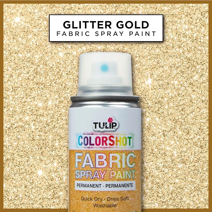Tulip ColorShot Instant Fabric Spray Paint, Permanent Color Spray-On Fabric Paint, 3oz, Gold Glitter