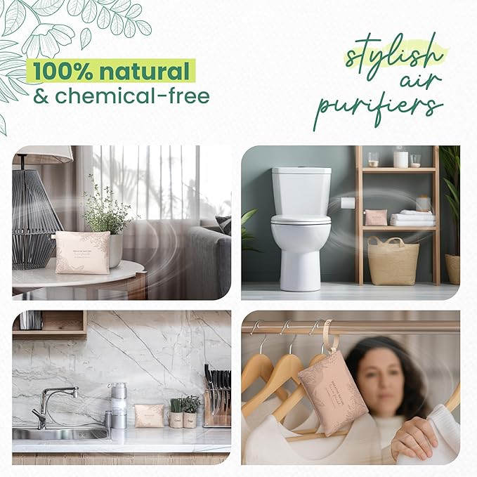 Roonin Bamboo Charcoal Bags Odor Absorber (4-Pack), Natural Air Purifier & Pet Safe Deodorizer for Home, Car and Closet - Odor Remover for Strong Smells