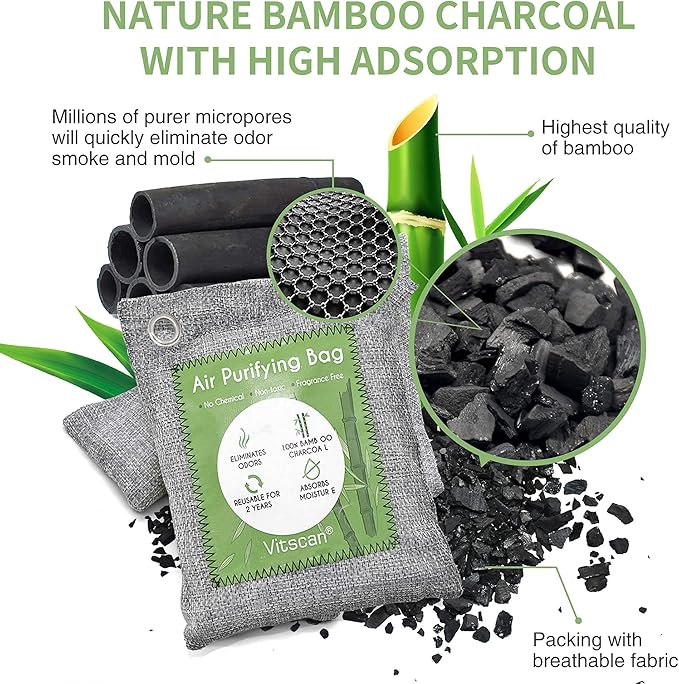 20 Pack Bamboo Charcoal Air Purifying Bag, Activated Charcoal Bags Odor Absorber, Moisture Absorber, Natural Car Air Freshener, Shoe Deodorizer, Odor Eliminators For Home, Pet, Closet, Car