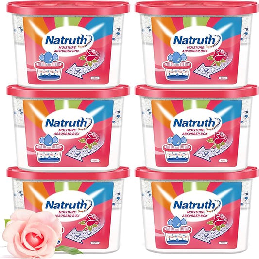 NATRUTH Moisture Absorbers Boxes (6 PACKS)，12.5 Oz With Rose Scent,Portable Closet Dehumidifier, Odor Eliminator Absorber Bucket,Humidity Absorber,Air Dehumidifier for Closet,Bathrooms, Kitchen &Boats