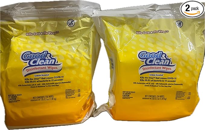 Generic Good & Clean Disinfectant Wipes, Refreshing Lemon Scent, 432 Count (2 Packs of 216), White