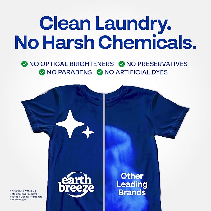 Earth Breeze Laundry Detergent Sheets Fragrance-Free - 180 Loads Eco Liquidless Soap - Travel-Friendly for Hot & Cold Cycles, Tackles Tough Stains & Odors - Gentle on Sensitive Skin, 90 Ct (3 Pack)