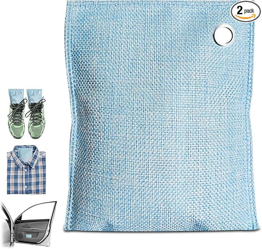 2 Bags Natural Air Purifying Bag | Bamboo Charcoal Odor Absorber for Home & Car | Closet Odor Eliminator, Small Room Deodorizer & Car Air Freshener | Charcoal Bags (200g light blue1, Unscented)