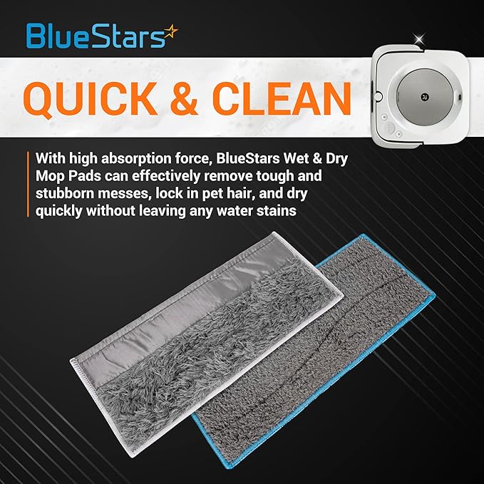BlueStars 8 Pack m6 Microfiber Wet & Dry Mopping Pads - Compatible with iRobot Braava Jet M6 (6110) (6012) (6112) (6113) – Washable and Reusable Microfiber Deep Clean Mop Pads, 4 Wet Pads & 4 Dry Pads