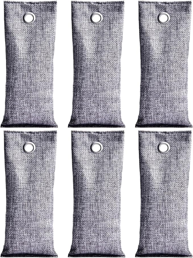 Activated Charcoal, 6Pcs Activated Charcoal Odor Absorbers, 7x3" Cotton Bag Bamboo with Hanging Hole for Clean Footwear, Shoe Odor Remover, Absorber