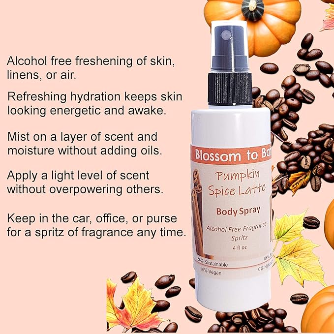 Blossom to Bath Pumpkin Spice Latte Body Spray (4 Ounce) - Phthalate Free Fragrance - Energizes Skin with a Warm Vanilla Spice Scent