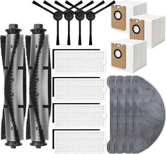 Replacement Parts Kit for HONITURE Q6 Pro, for Laresar L6 Pro, for AIRROBO T10+, for Neabot N2 Robot Vacuum Accessories,2 Main Brush, 4 Side Brush, 4 Hepa Filter, 4 Mop Pad,3 Dust Bag