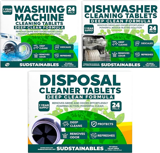 Garbage Disposal, Dishwasher Cleaner, and Washing Machine Cleaner Tablets bundle
