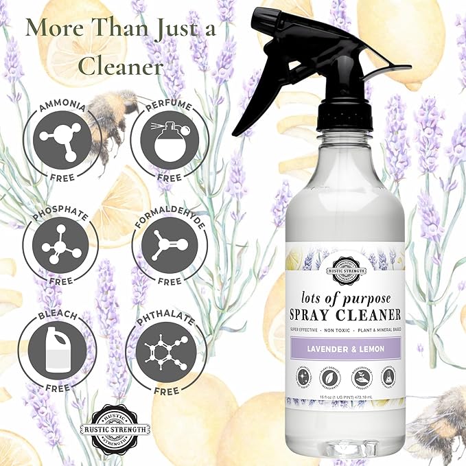Rustic Strength Lots of Purpose Spray Cleaner with Lavender and Lemon Essential Oils, Non-Toxic Plant Based Multi-Surface, Gallon Plastic