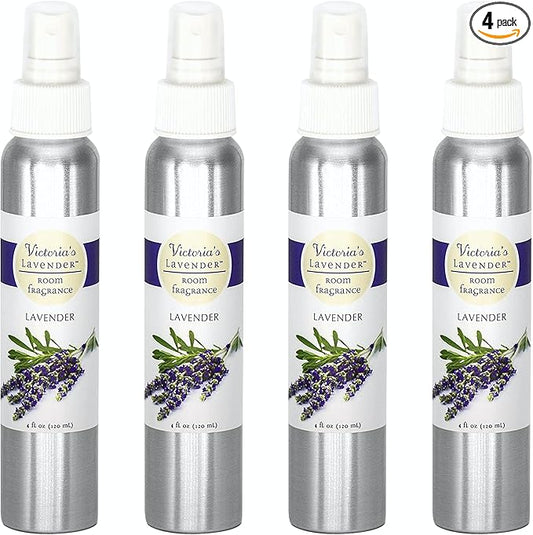 Victoria's Lavender Room Fragrance Spray - Air Freshener & Odor Eliminator - Lavender Spray Bundle Set - Luxury Essential Oil Scent for Home & Bathroom - Aromatherapy Relaxation - 4 Pack, 4 oz