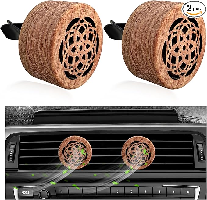 2 PCS Wood Car Essential Oil Diffuser, Wooden Aromatherapy Essential Oils Diffuser with Vent Clip, Wood Vent Clip Air Freshener for Vehicle Office Home Bedroom (Heart Flower)