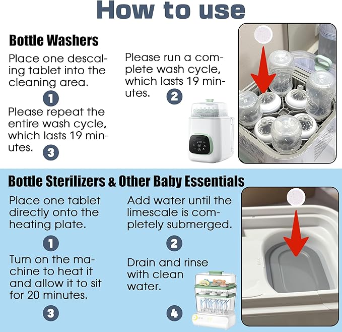 xcivi 40 Count Descaling Tablets Descales Compatible with Momcozy, Baby Brezza Bottle Washer, Descaling Tablets for Milk & Limescale Removal, Effective for GROWNSY Bottle Washer, Warmer, Sterilizer