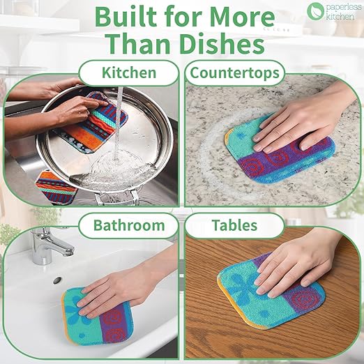 Ultimate Paperless Cleaning Kit – 12 Reusable Scrub Pads + 12 Swedish Dishcloths for a Zero-Waste Kitchen