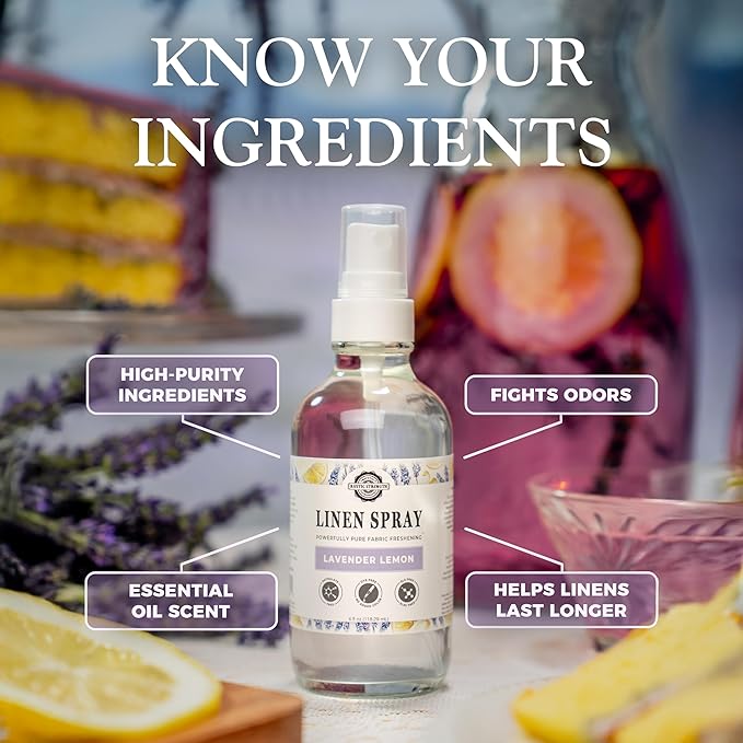 Rustic Strength Linen Spray, Lavender Lemon Scent, Fabric Freshener, 4 fl oz, Natural Essential Oils, Ammonia Free, Phthalate Free