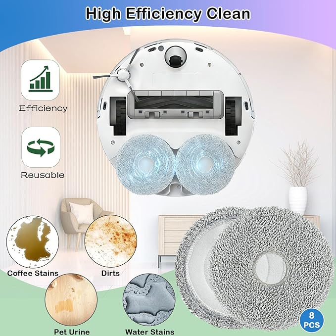 8 Pack Mop Pads Compatible with Dreame X50 Ultra/X40 Ultra/L50 Ultra/L40 Ultra/L40s Ultra/L10S Ultra Gen2/L10S Pro Ultra Heat/X30 Ultra/L10 Ultra, Reusable Microfiber Mopping Pads Replacement