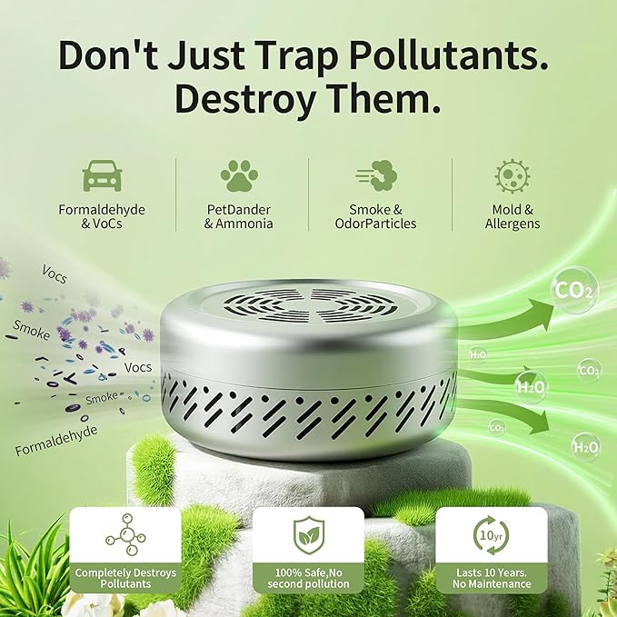 Pet & Car Odor Eliminator – Lasts 10 Years Nano-Catalyst Air Purifier Removes VOCs, Formaldehyde & Smoke Odors – Powerful Deodorizer for Closets – Better Than Charcoal, Ozone & Ionizers