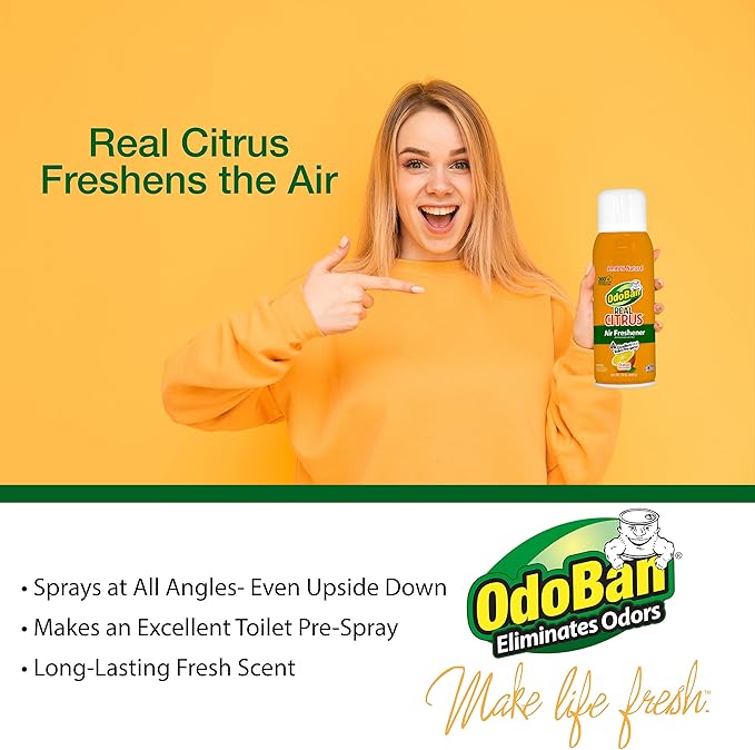 OdoBan Aroma Eliminator, 360-Degree Continuous Spray Natural Oil Real Citrus Air Freshener, Toilet Spray, 6-Pack, 10 Ounces Each, Orange Scent