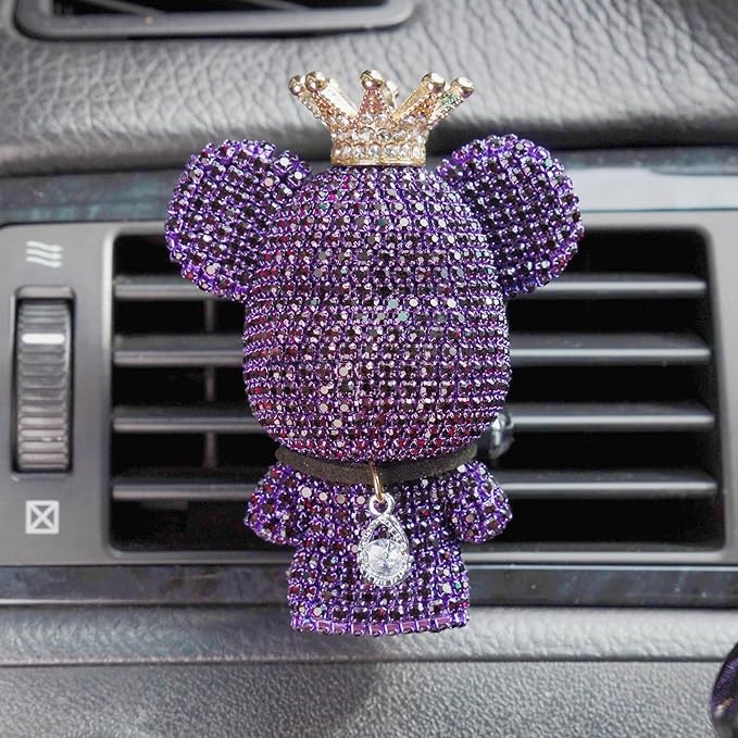 Cute Car Accessories, Bling Crystal Bear Car Air Freshener With Vent Clip,Rhinestone Aesthetic Car Decor Interior Decoration (PURPLE)