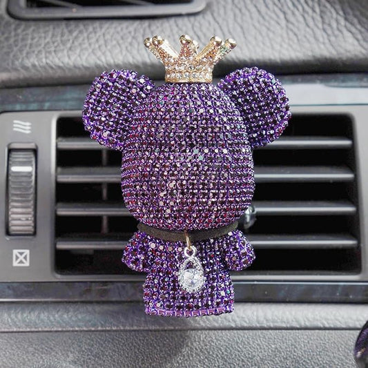 Cute Car Accessories, Bling Crystal Bear Car Air Freshener With Vent Clip,Rhinestone Aesthetic Car Decor Interior Decoration (PURPLE)