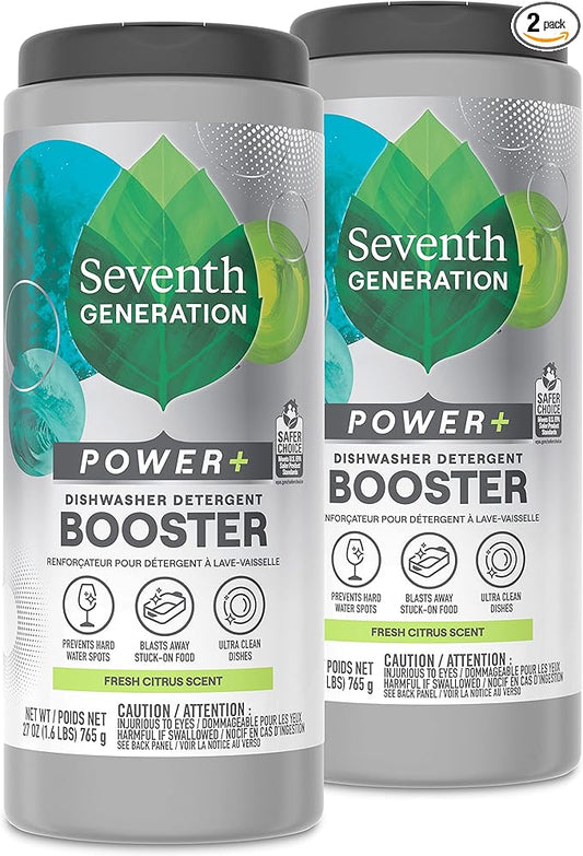 Seventh Generation Power+ Dishwasher Detergent Booster Powder Fresh Citrus scent Dish Cleaner 27 oz, Pack of 2