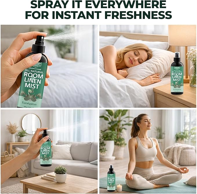 Aromasong Eucalyptus Mint Room Spray – Natural Room Deodorizer Non-Toxic, Eucalyptus Linen Spray for Pillows & Sheets, 4 fl oz