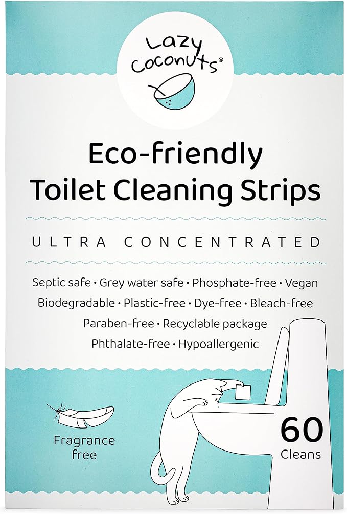 Lazy Coconuts Toilet Bowl Cleaner Strips - 60 Cleans, Plastic-free, Dye-free, With Lemon Essential Oil