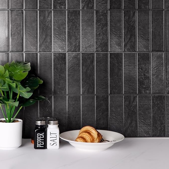 Peel and Stick Tile，New Upgrade Thicker Design Self Adhesive 12" x 12" Large Premium Peel and Stick Backsplash for Kitchen (Ash Black)