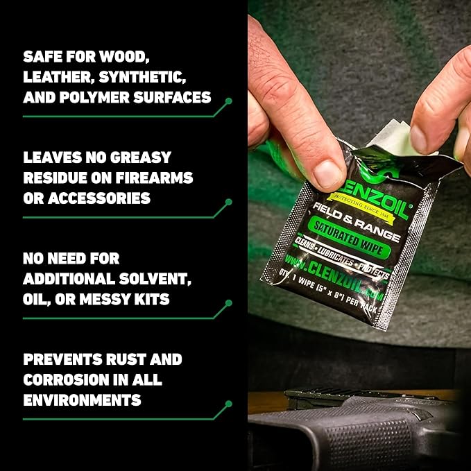 CLENZOIL Field & Range Single-Use Saturated Gun Oil Wipe Packets | Individual CLP Wipes | One-Step Gun Cleaning Oil & Lubricant Field Wipes for Hunting