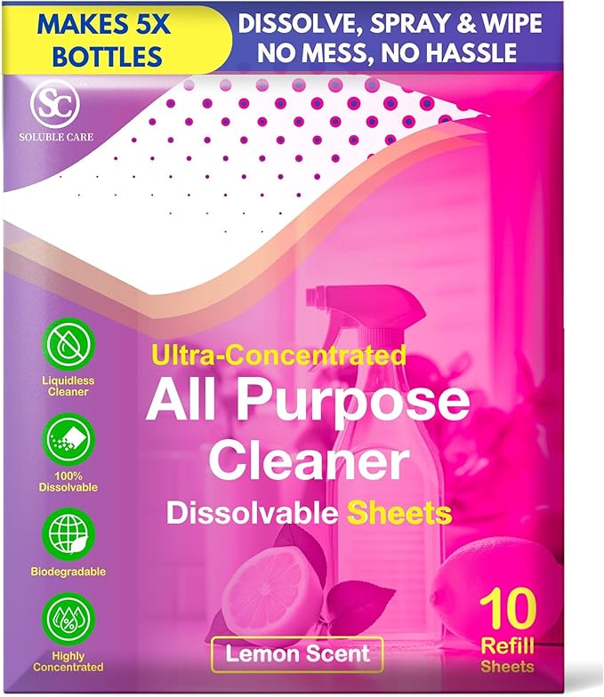 All Purpose Lemon Scent Cleaning Sheets + Bonus Sample Pack (Multi-Surface Earth-Friendly Solution for Kitchen, Bathroom, Home & Office), 10-Pack