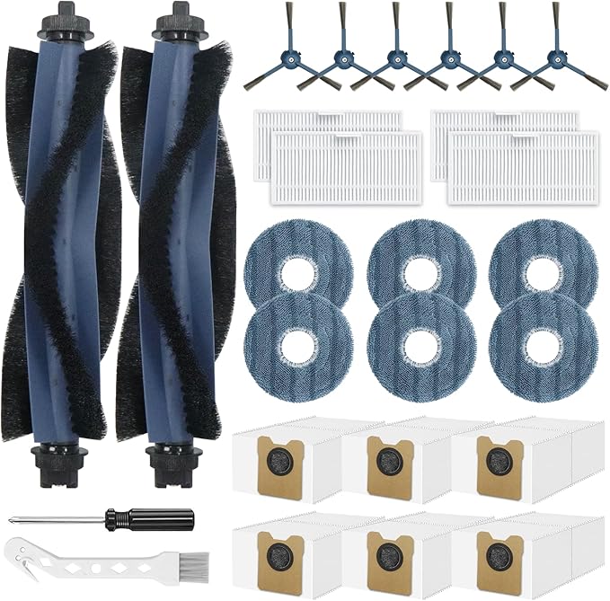 26 PCS Replacement Parts Fit fot Eufy Omni C20 Robot Vacuum Cleaner Accessories Kit, 2 Main Roller Brushs 4 Filters 6 Dust Bags 6 Mop Pads 6 Sidebrushs 1 Cleaning Brush 1 Screwdriver