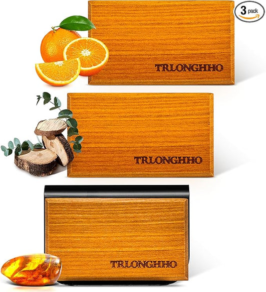 Car Air Freshener-Wood Air Freshener-Car Odor Eliminator-car scent-Long Lasting Scent-Variety Scent Refill（Teak-Amber-Grove）3pcs- Metal Clip 1pcs