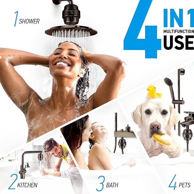 AquaHomeGroup 20 Stage Shower Head Filter with Vitamin C E A - High Output Filters to Reduce Chlorine - 2 Cartridges Included - Consistent Flow Showerhead Filter