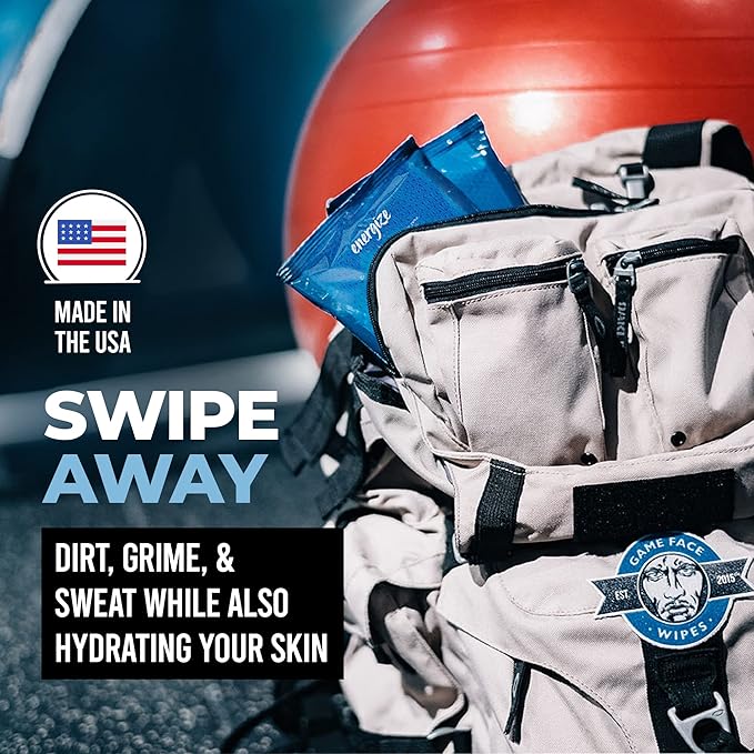 Game Face Cooling Face Wipes 25 Count XL Size Compostable Cloth Naturally Formulated and Lightly Scented Hydrating, Energizing, and Invigorating Wipes for Athletic, Sport, and On The Go Needs.