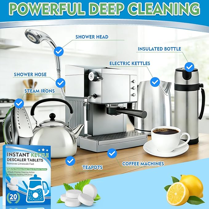 Kettle Descaler Tablets, 36 Pack Limescale Remover, Kettle Cleaner Remove Limescale and Hardwater Stains, Citric Acid for Cleaning, Descaling Tablets for Kettles, Coffee Machines, Water Bottle