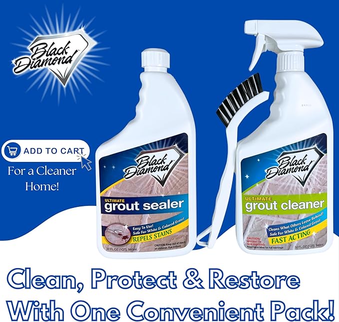 Black Diamond Stoneworks Grout Cleaner & Sealer Bundle W/Brush: Cleaner & Protector for all grout types; All Tile & Natural Stone floors, showers, & countertops